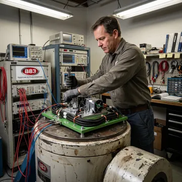 Engineer preparing vibration test setup