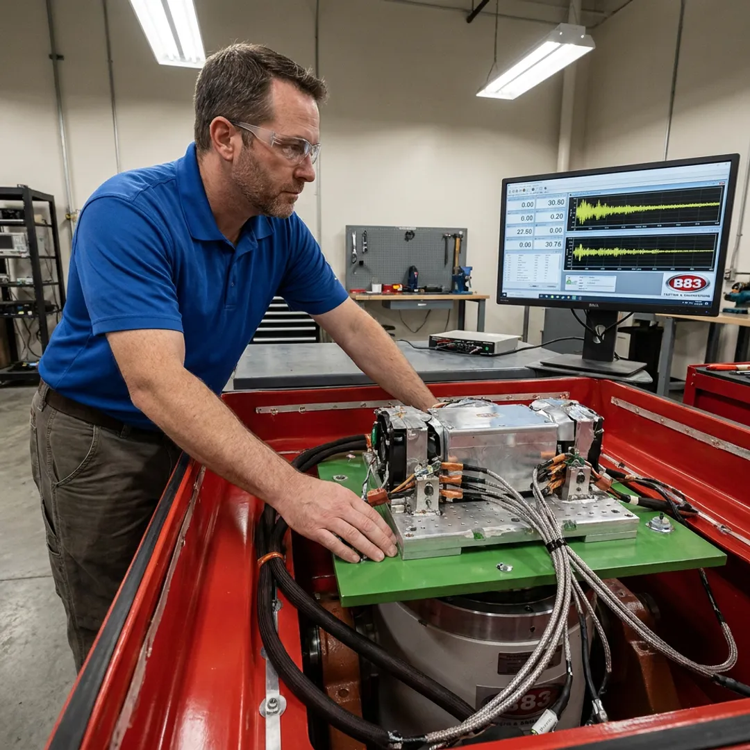 Engineer monitoring aerospace component testing