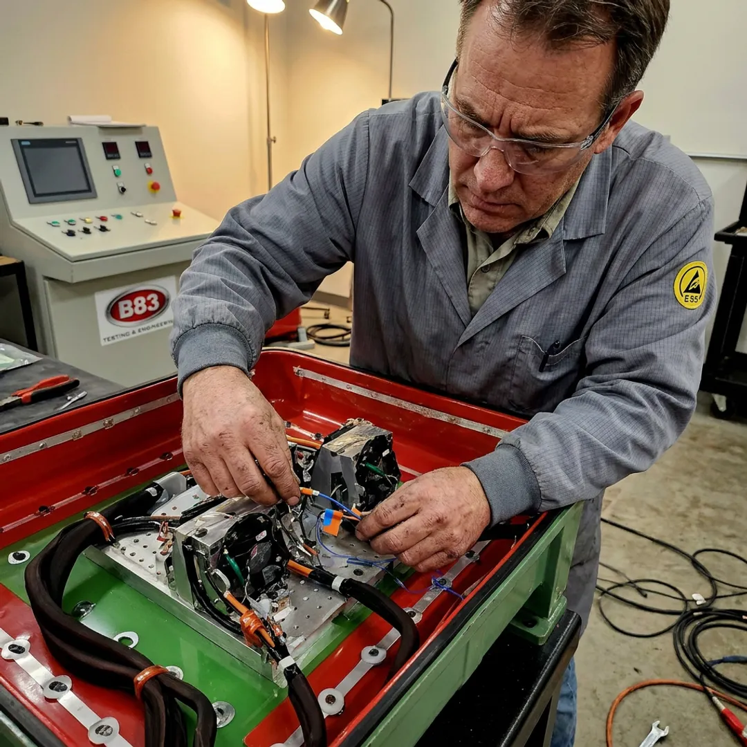 Engineer setting up vibration testing equipment
