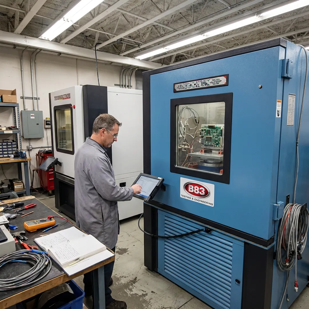 Engineer monitoring environmental test chamber