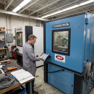 Engineer monitoring environmental test chamber