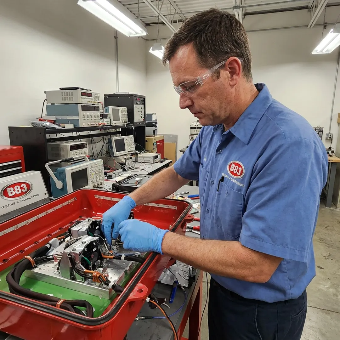 Engineer preparing a product for laboratory materials testing