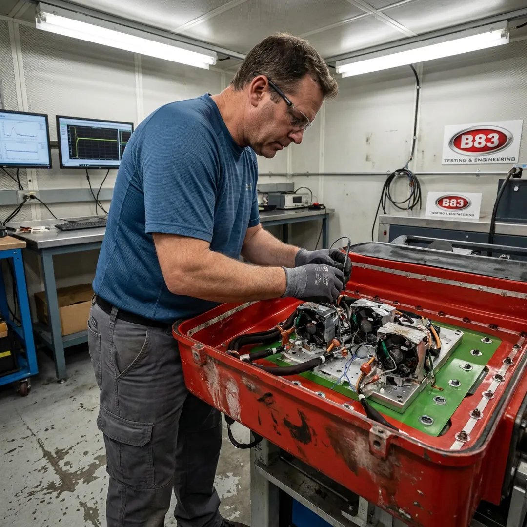 Engineer preparing industrial equipment test setup