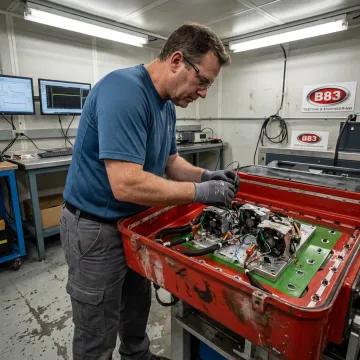 Engineer preparing industrial equipment test setup