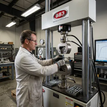 Engineer preparing fastener testing equipment