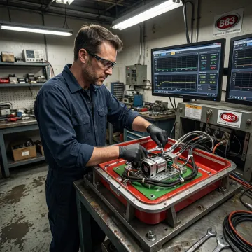 Technician preparing a laboratory test fixture