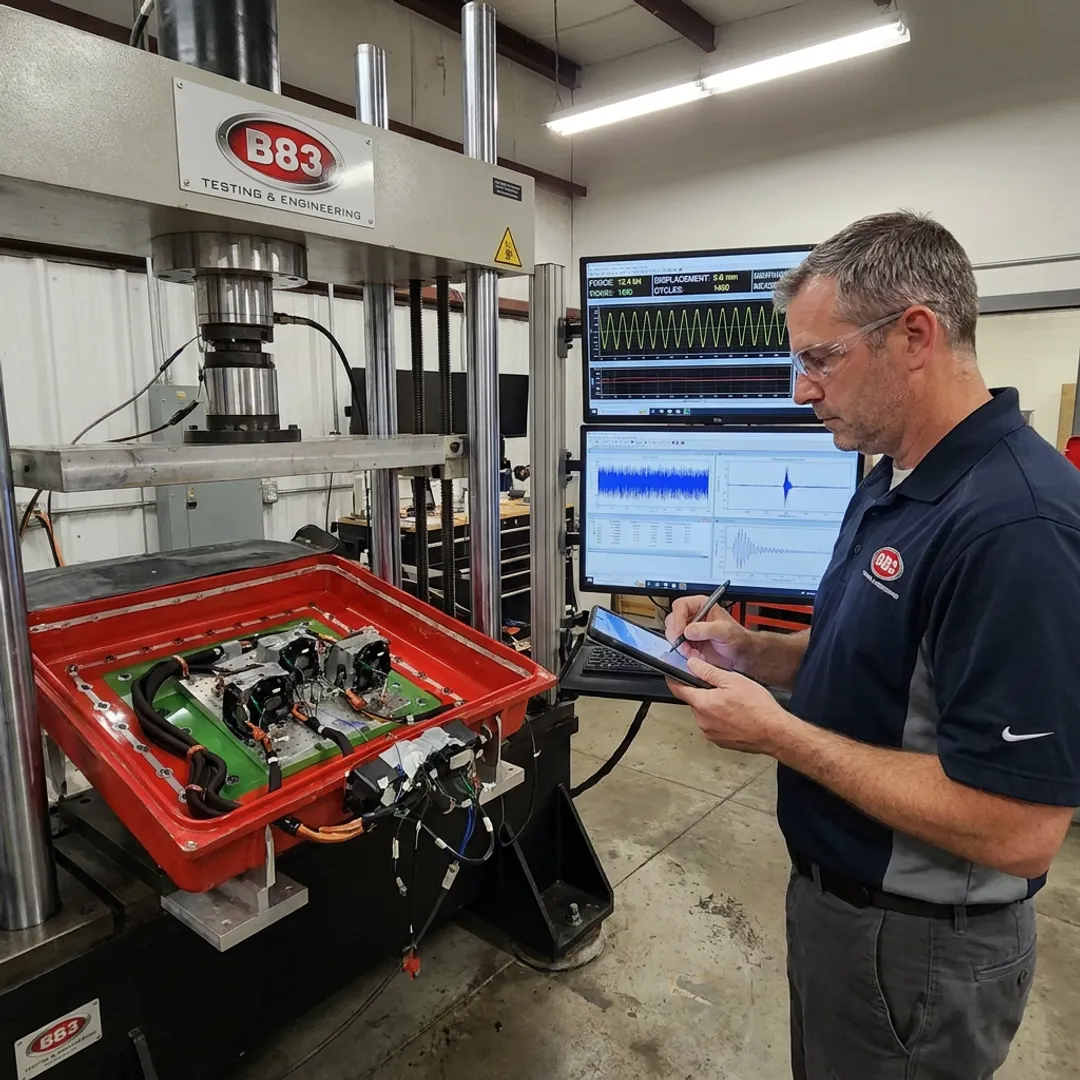 Engineer reviewing OEM validation data in testing laboratory