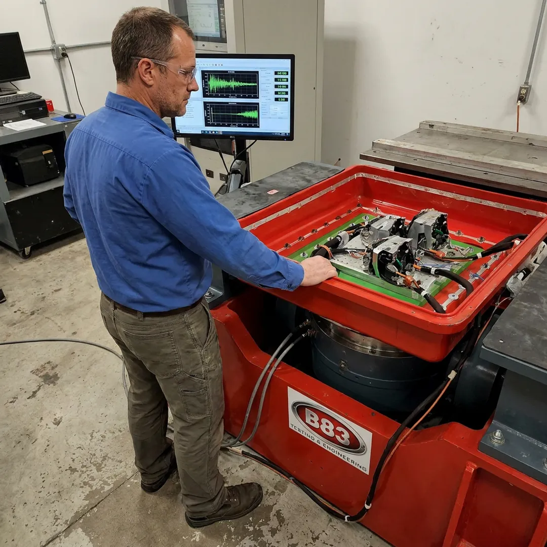 Engineer monitoring vibration test equipment