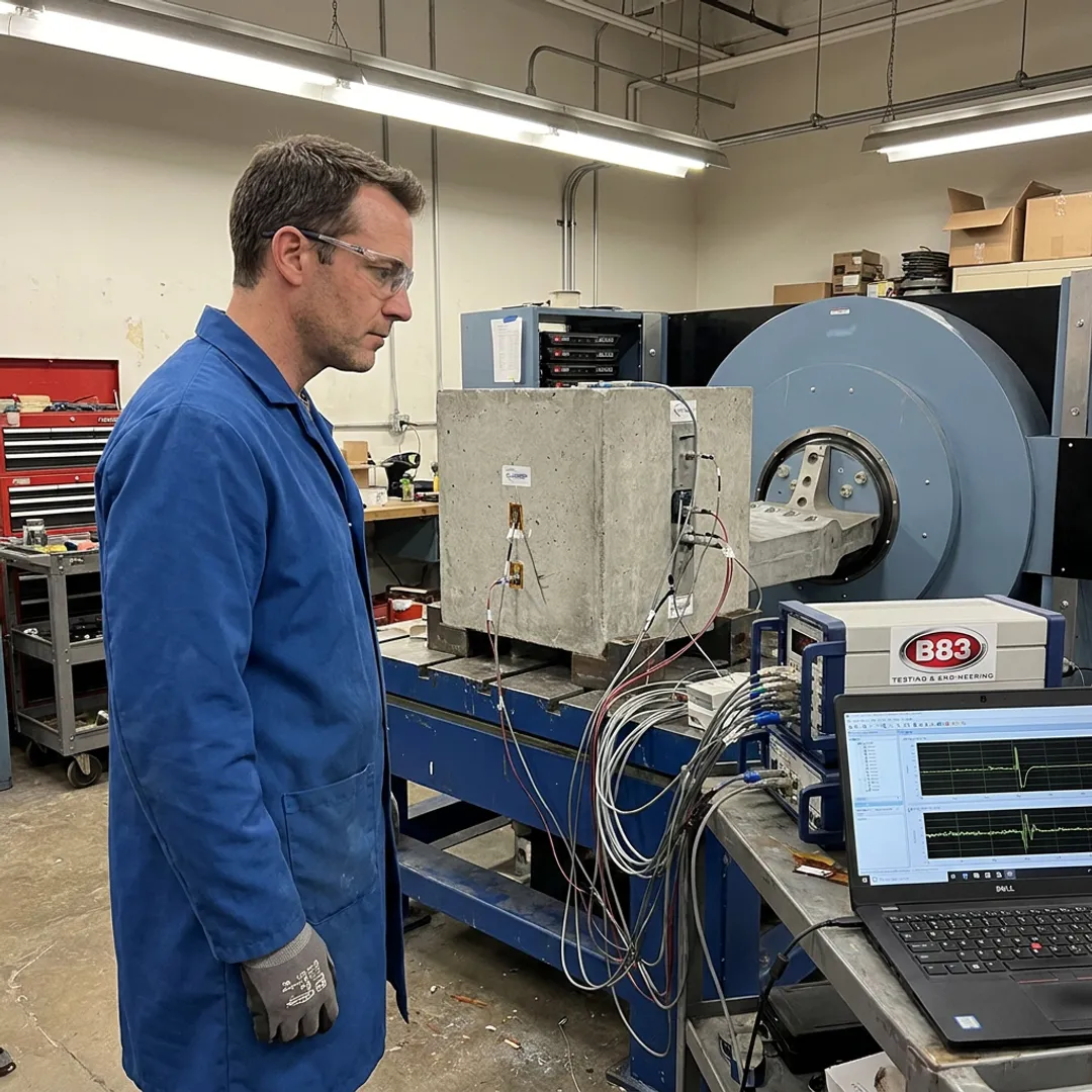 Engineer monitoring frame testing equipment