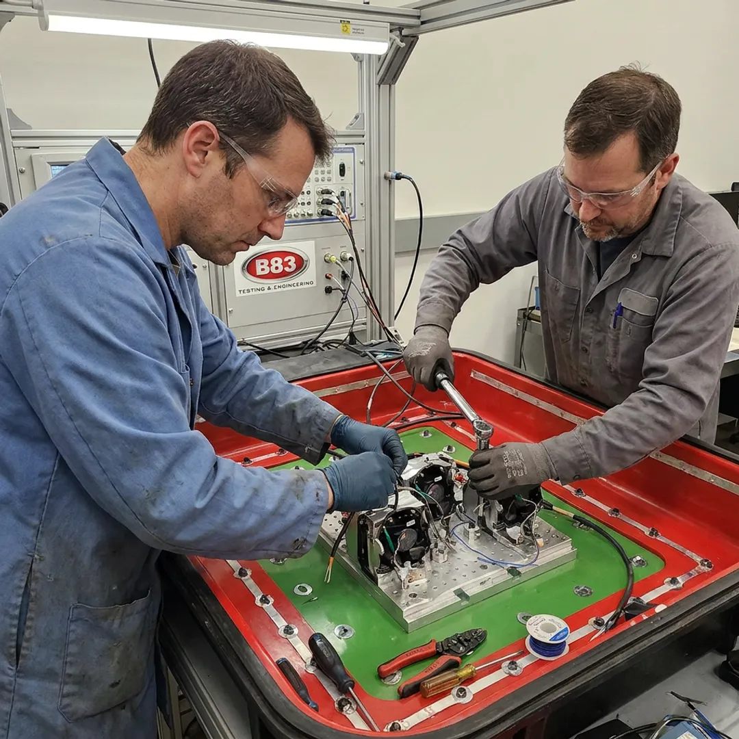 Engineers preparing impact test instrumentation