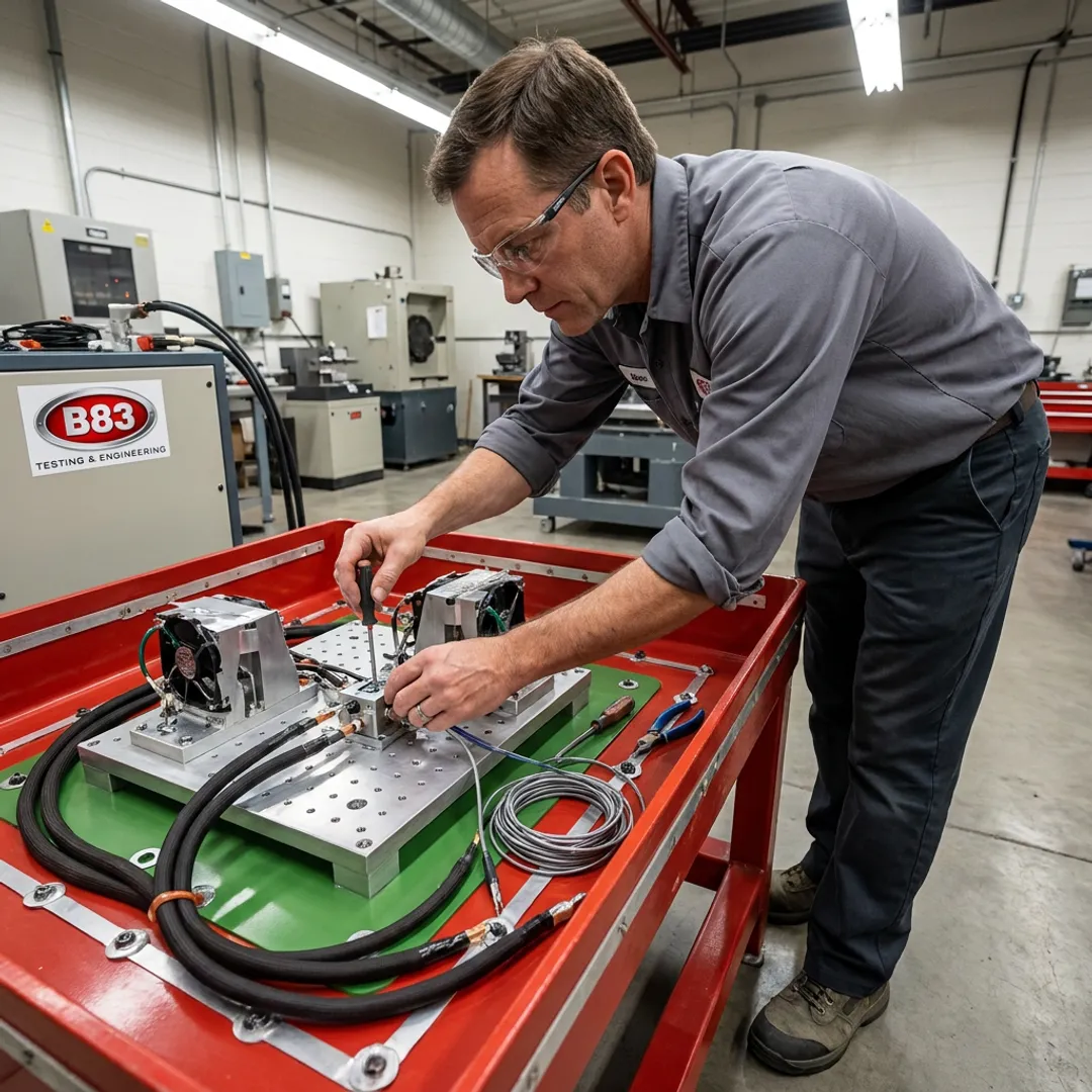 Engineer setting up vibration test instrumentation