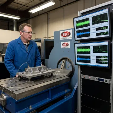 Engineer monitoring nondestructive product testing equipment