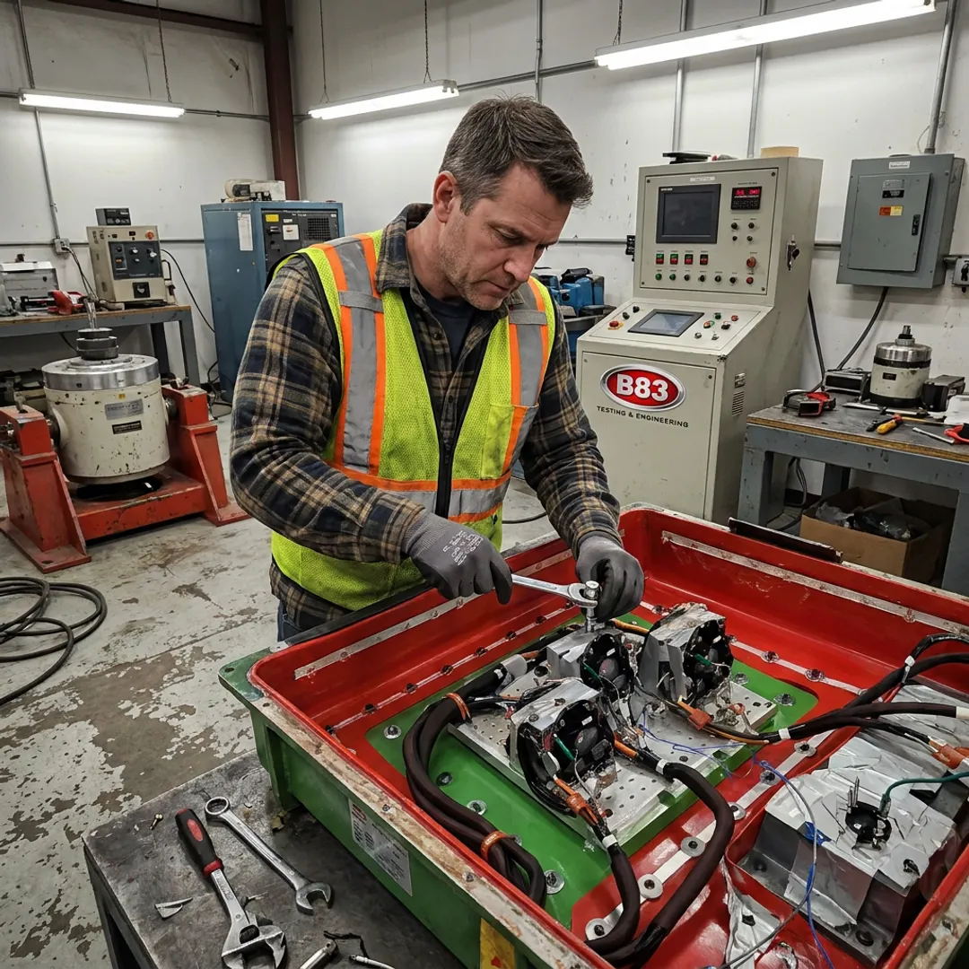 Technician setting up heavy equipment test instrumentation