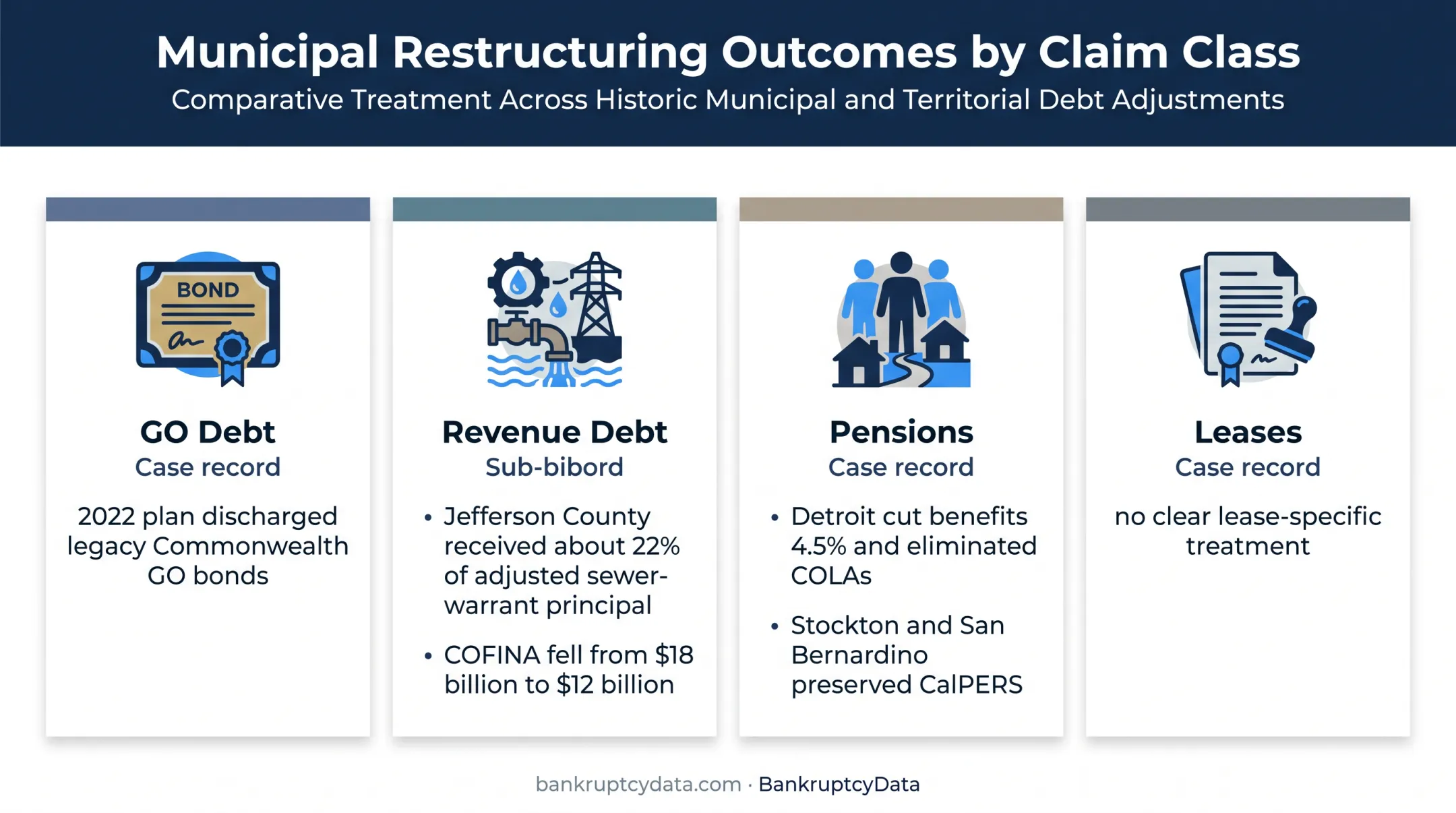 Municipal restructuring outcomes for bonds revenue debt pensions and leases