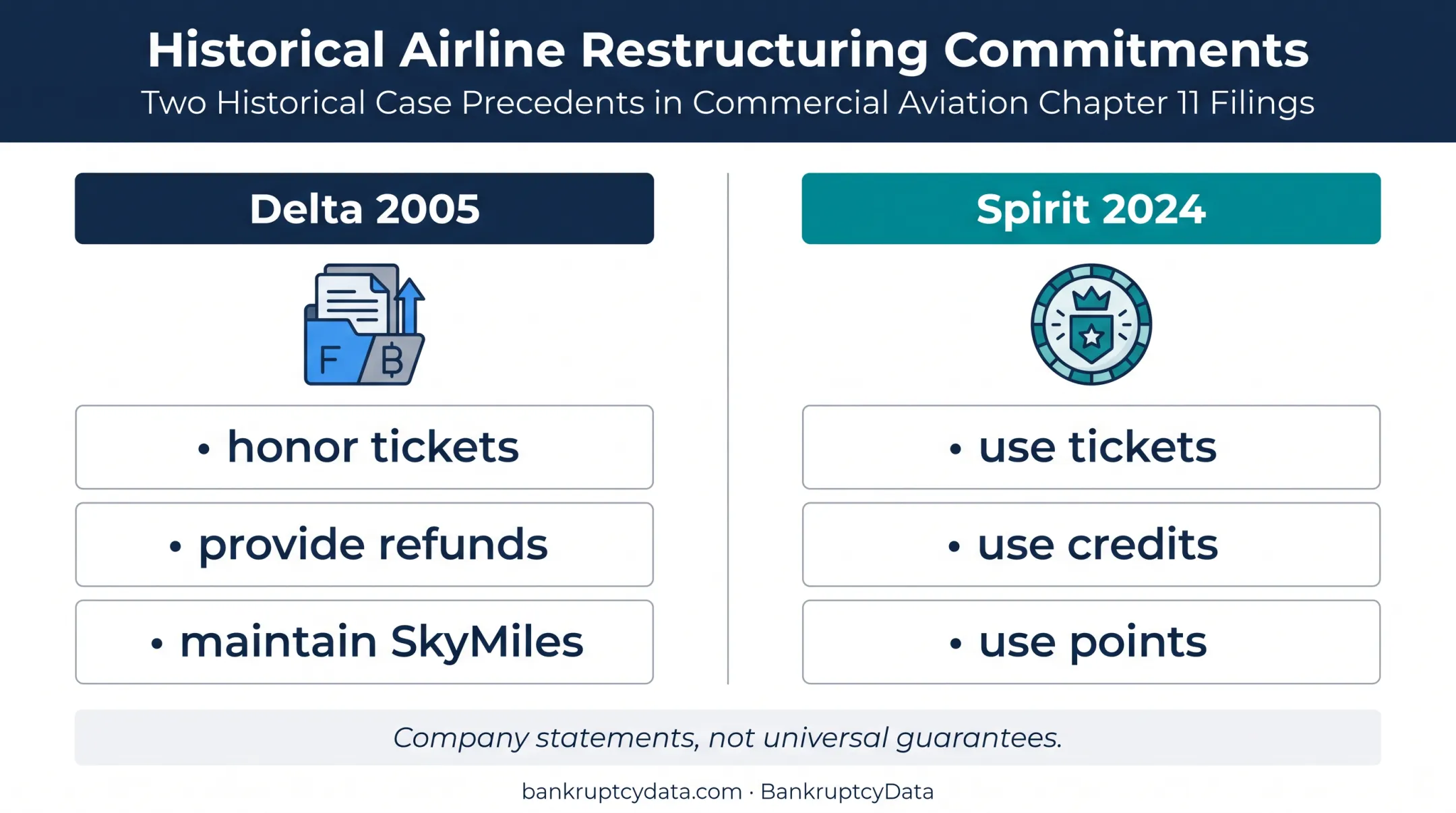 Delta and Spirit bankruptcy customer treatment statements comparison