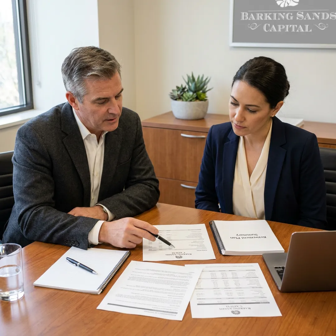 Financial advisor reviewing small business planning documents