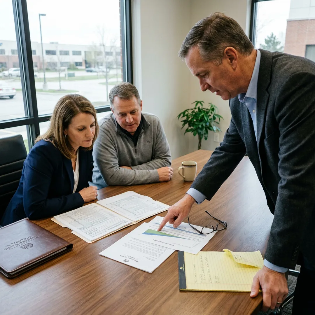 Advisor reviewing tax planning documents with clients