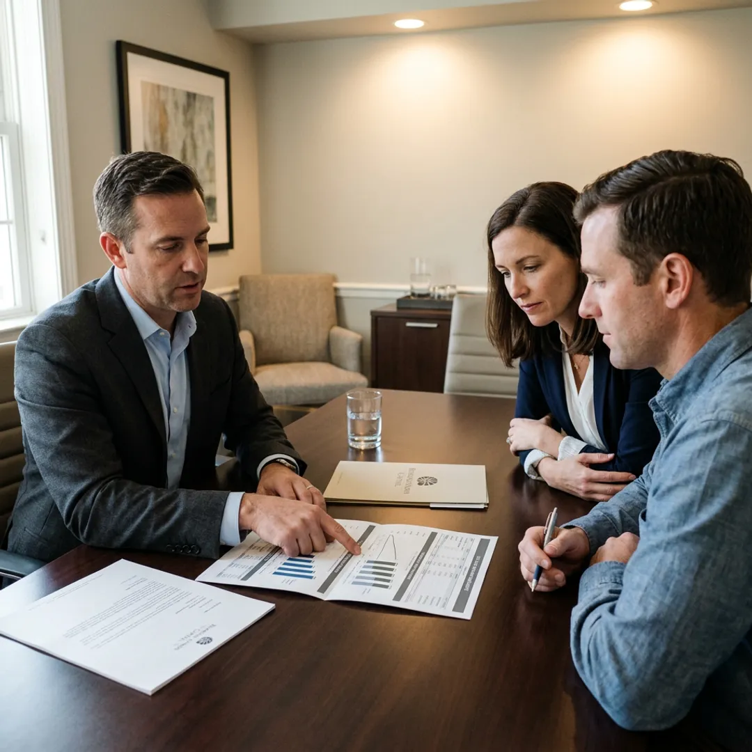 Family reviewing financial plan with advisor