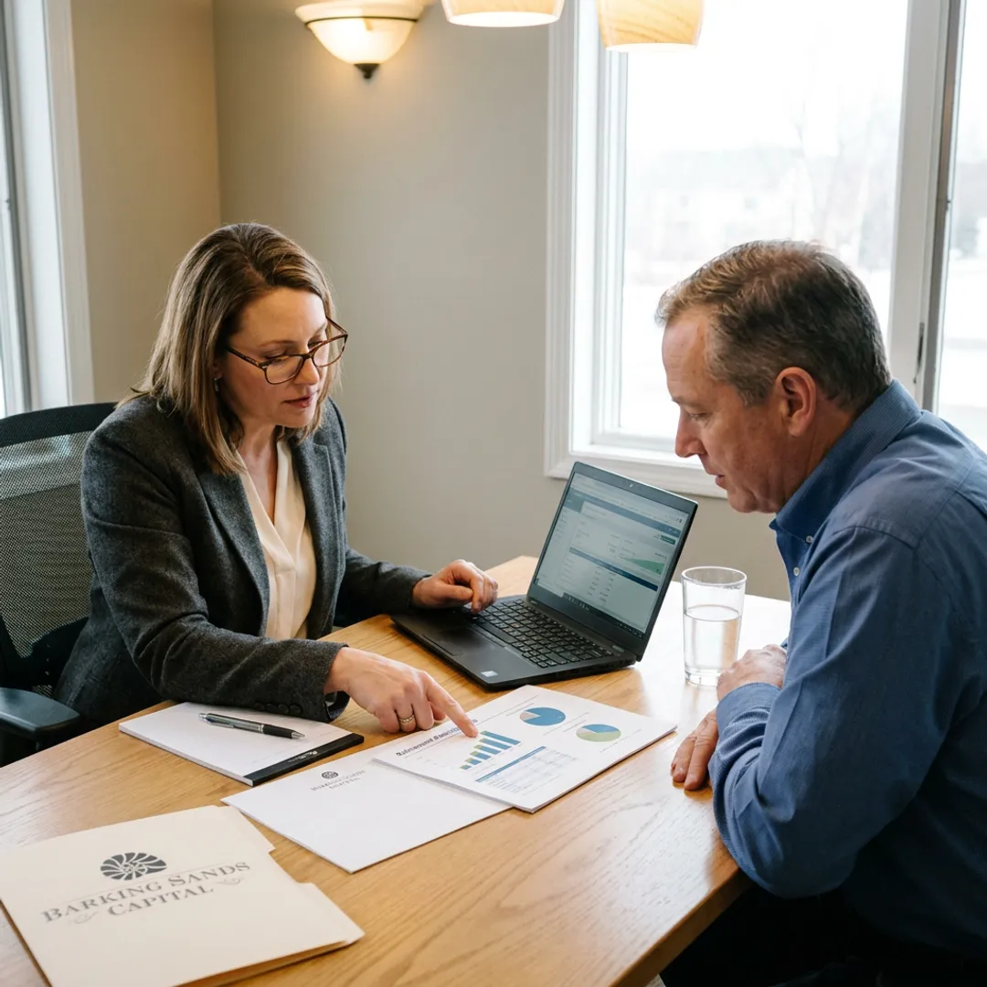 Advisor reviewing retirement plan documents with business owner