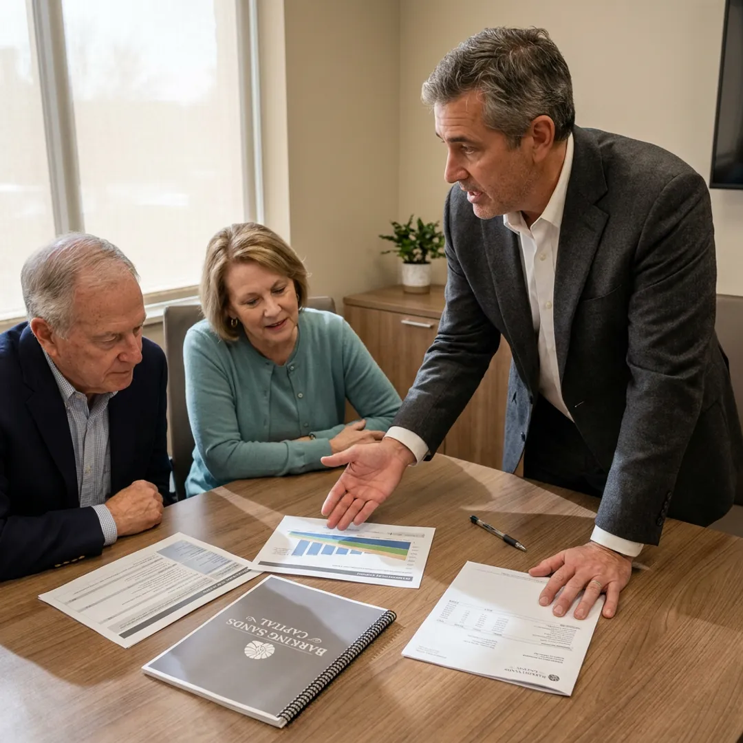Advisor reviewing retirement income plan with clients