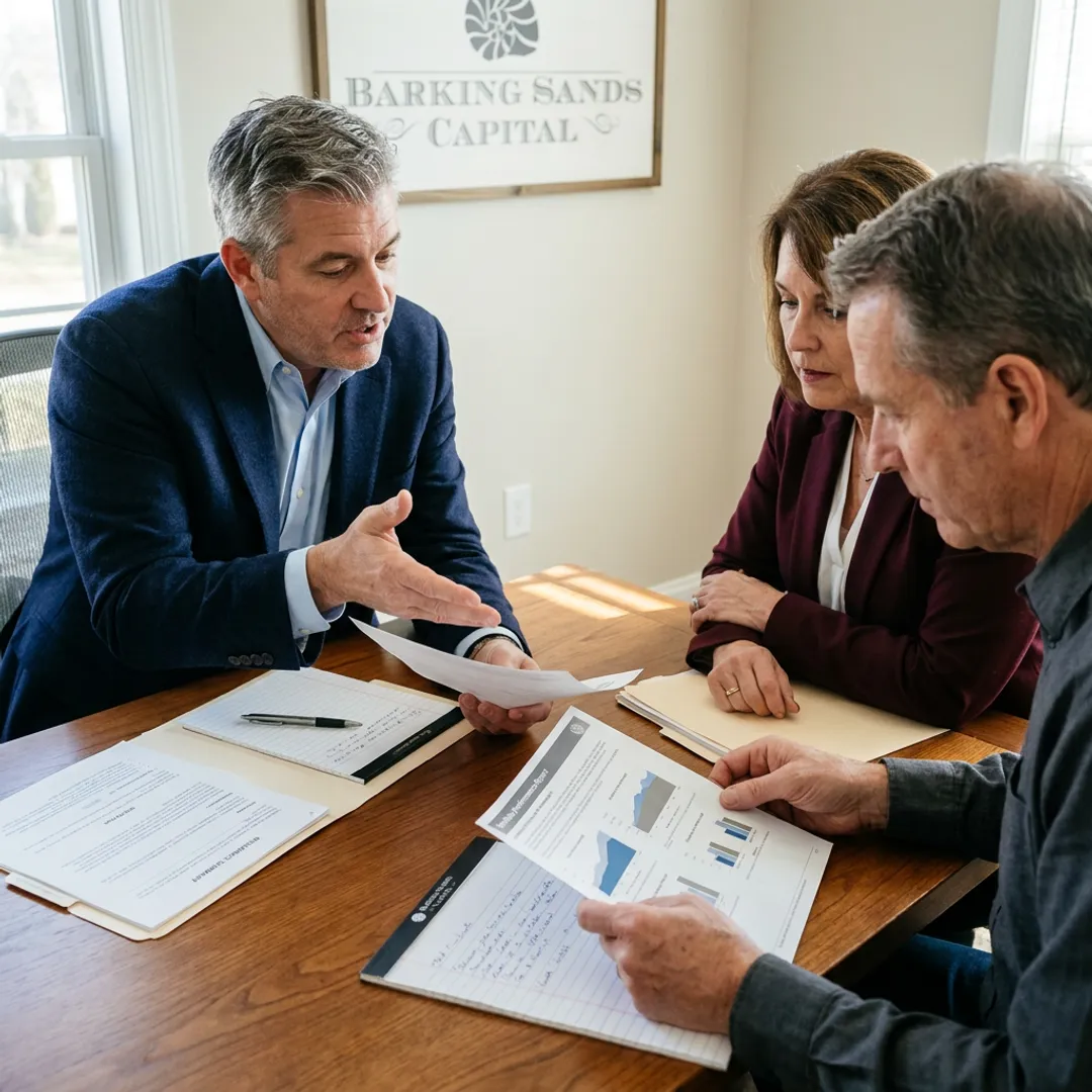 Financial advisor reviewing estate planning documents with clients