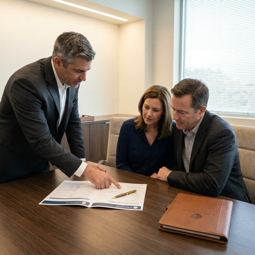 Advisor reviewing insurance planning documents with clients