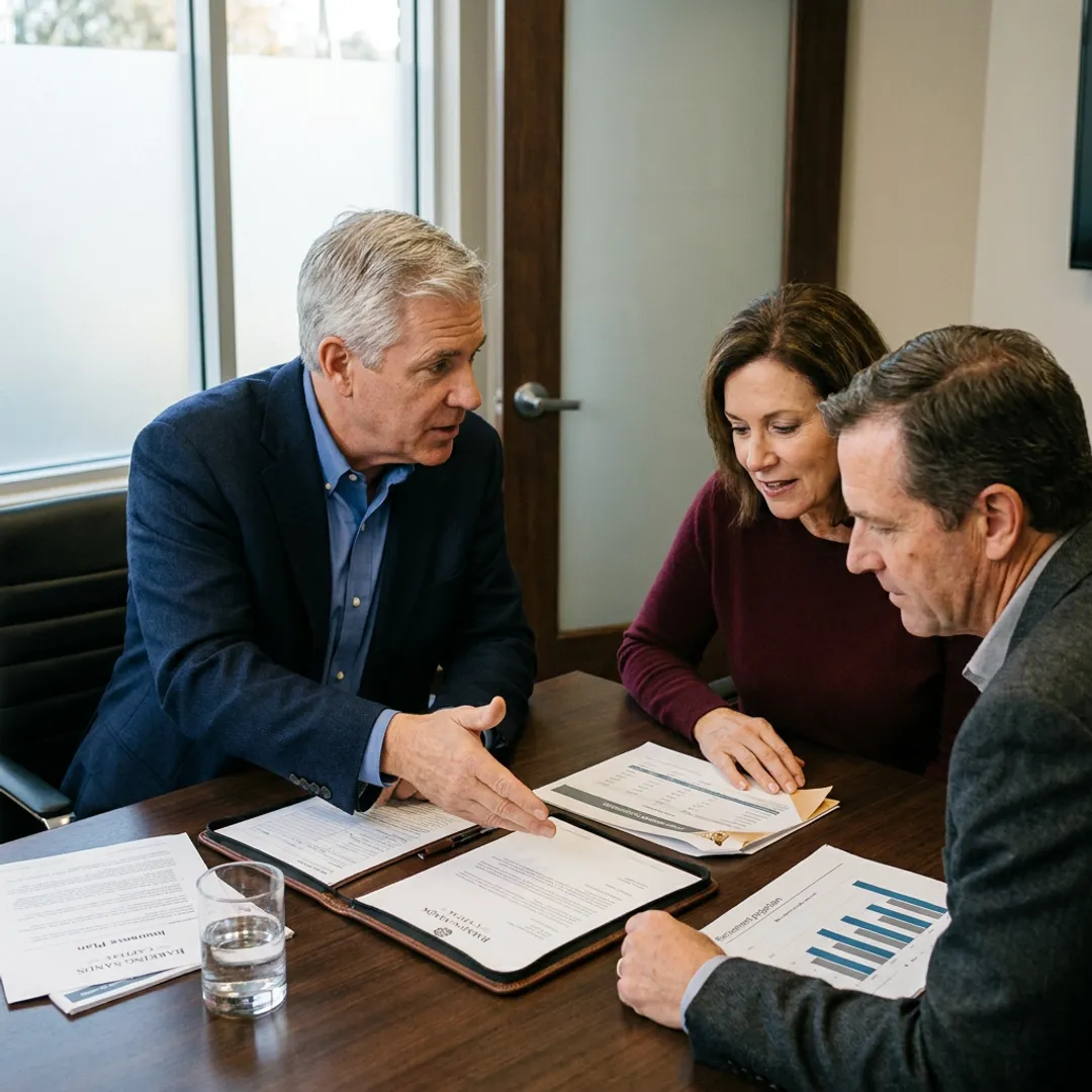 Advisor reviewing an integrated financial planning process with clients