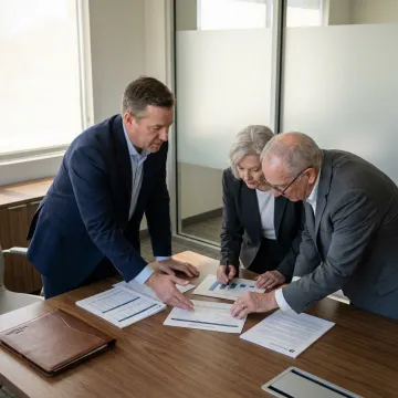 Advisor reviewing succession planning documents with business owners