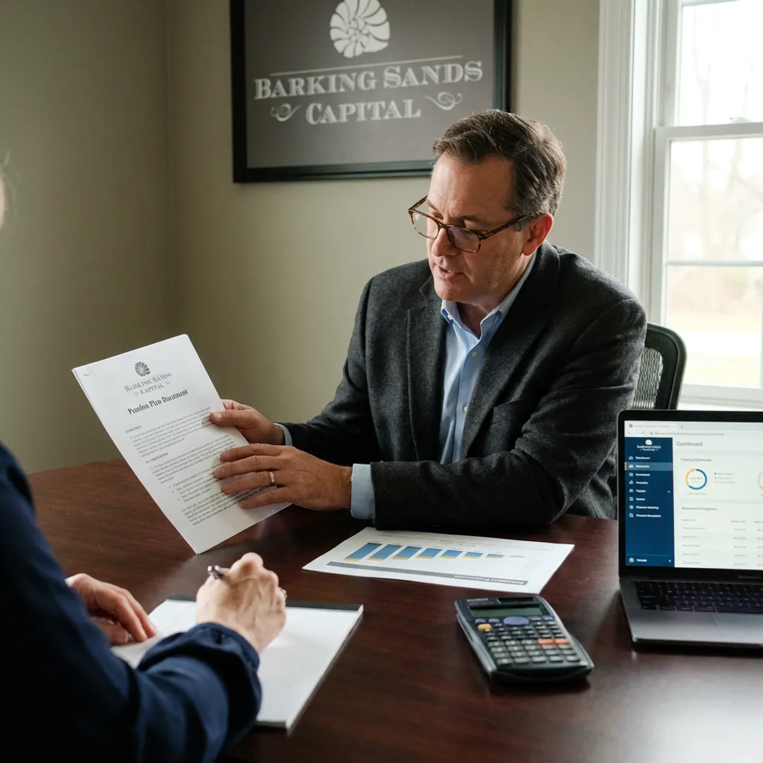 Advisor reviewing pension planning documents