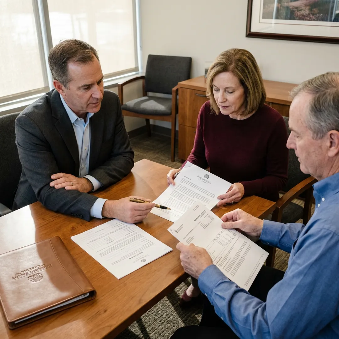 Advisor reviewing estate planning documents with clients
