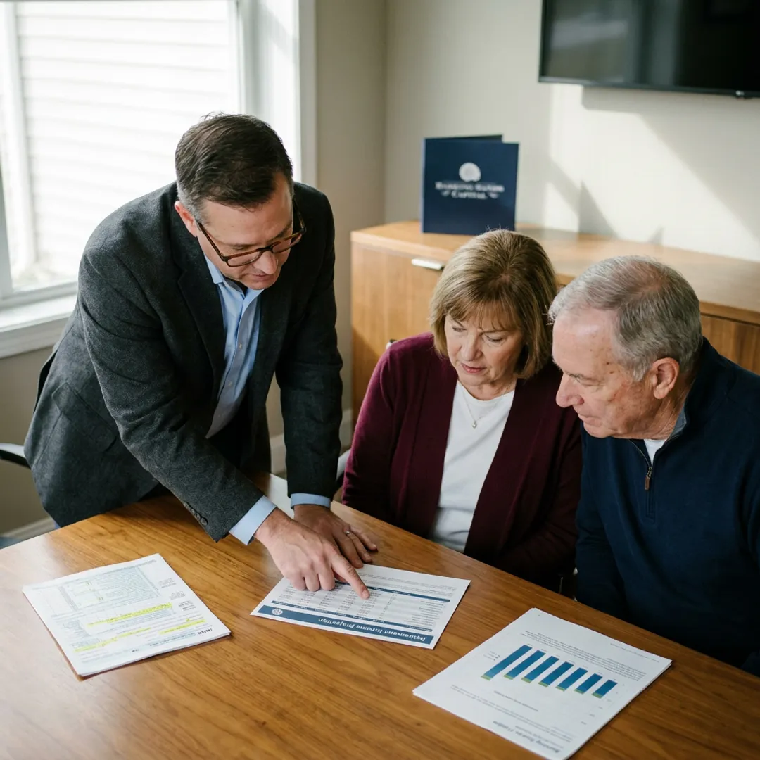 Advisor reviewing retirement income plan with clients