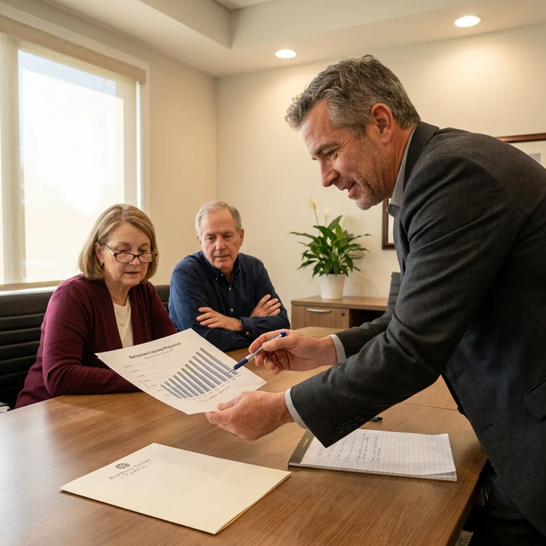 Advisor reviewing financial plan with clients