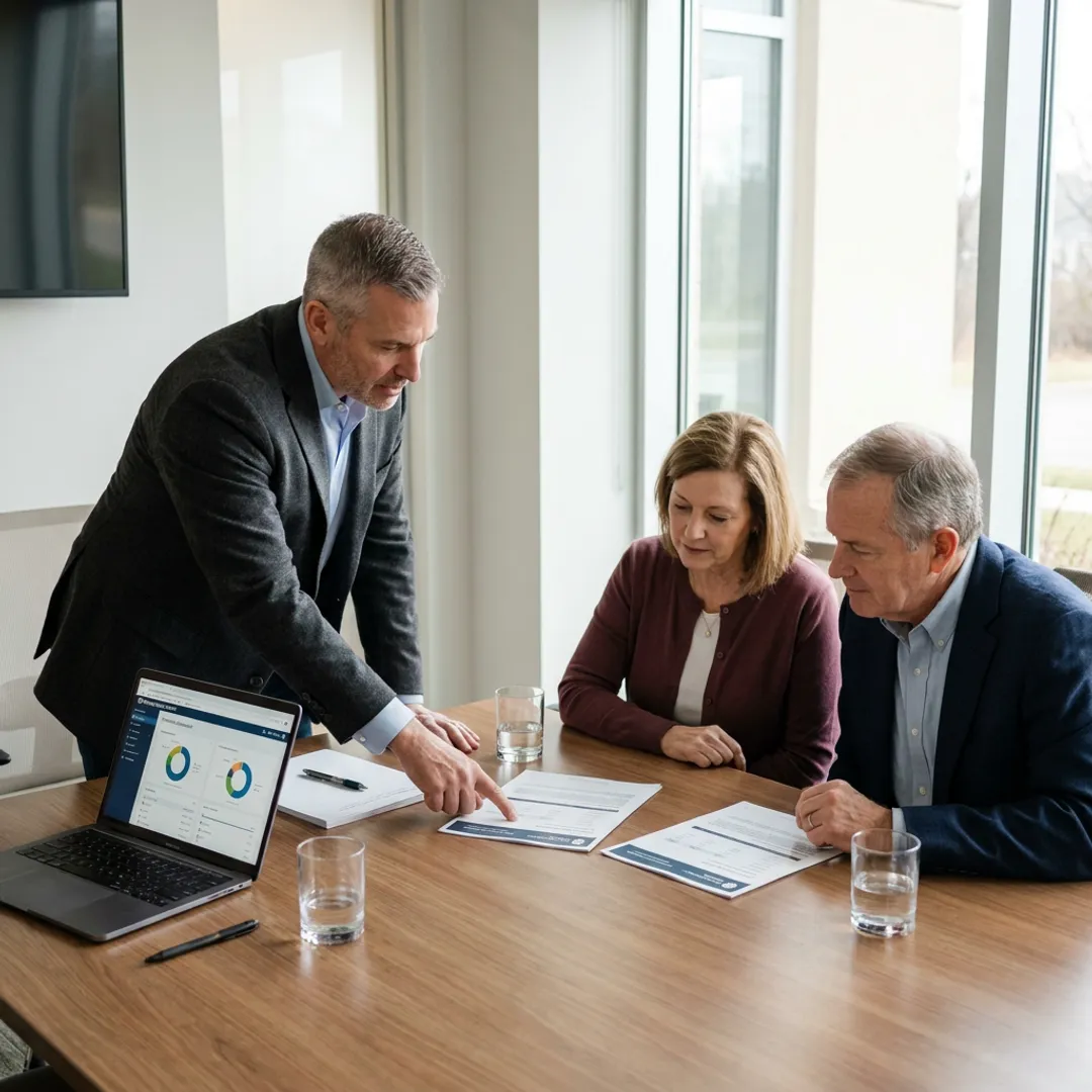 Advisor reviewing retirement planning steps with clients