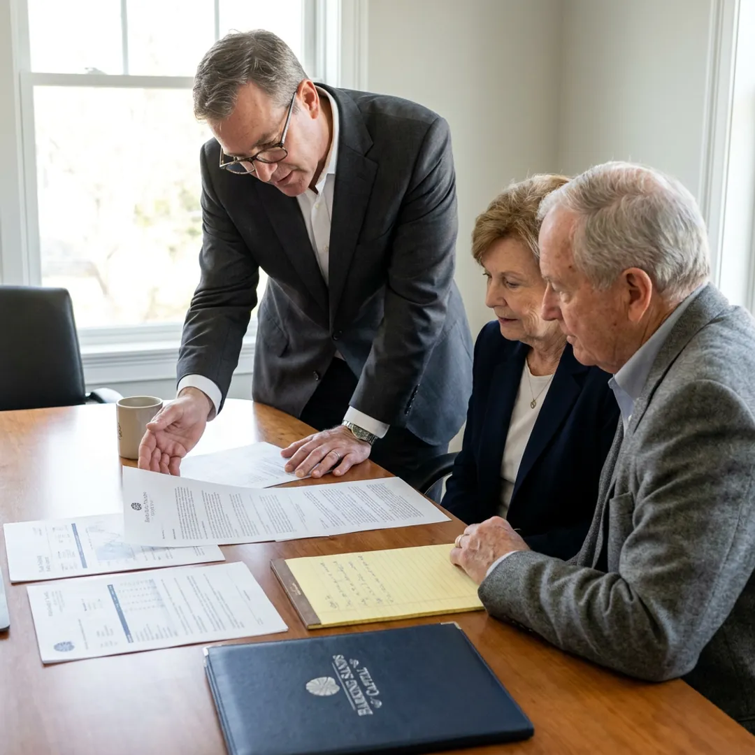 Advisor reviewing estate legacy planning documents with clients
