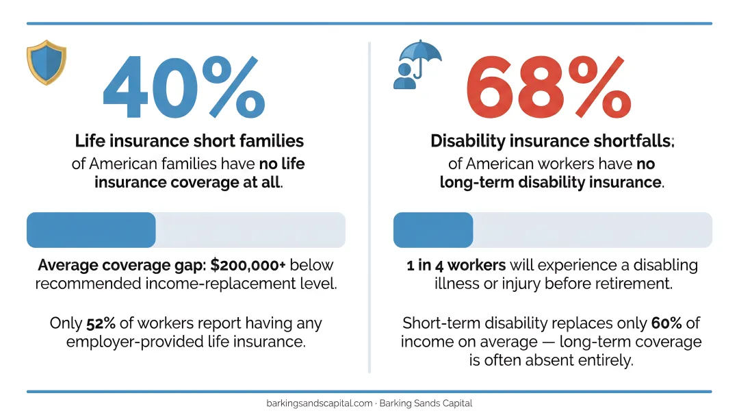 Family insurance coverage gaps statistics showing life and disability insurance shortfalls