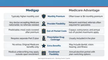 Medigap versus Medicare Advantage side-by-side comparison of costs flexibility and coverage