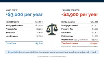 Rental property depreciation math showing positive cash flow versus negative taxable income