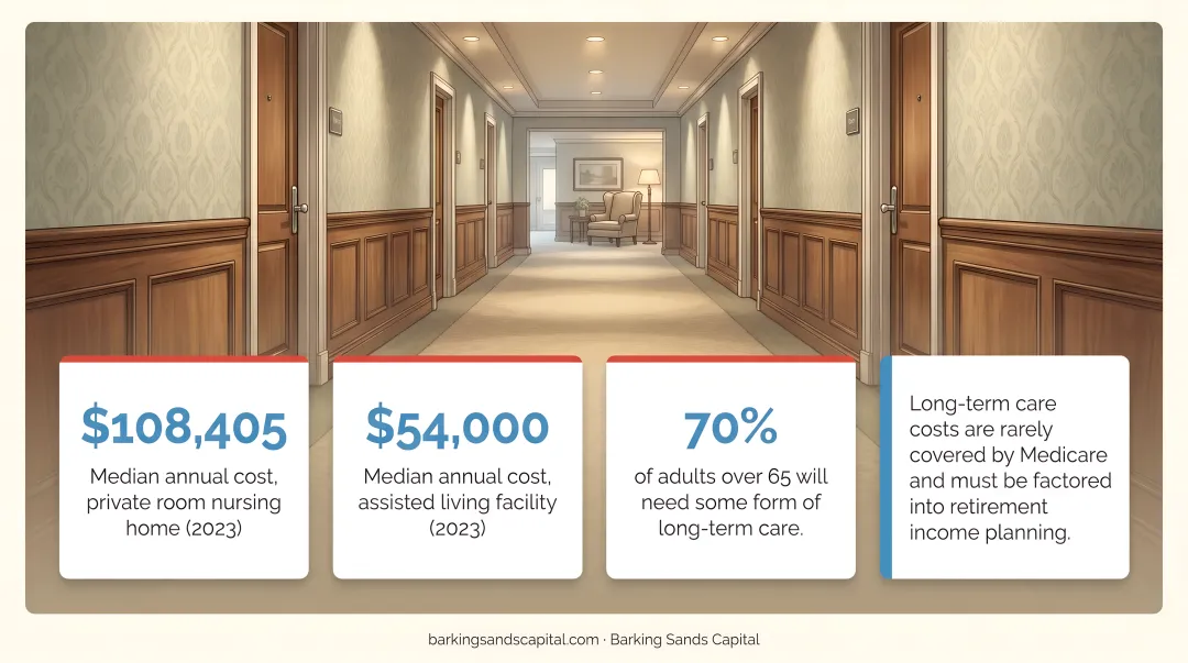 Assisted living facility hallway representing long-term care retirement planning costs