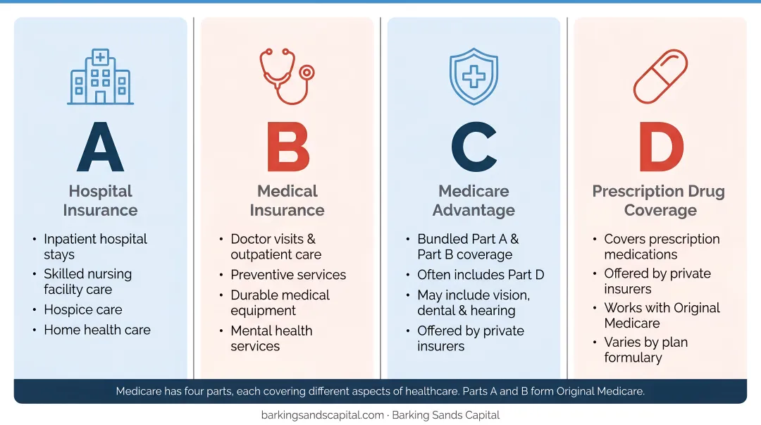 Medicare four parts A B C D coverage breakdown visual guide