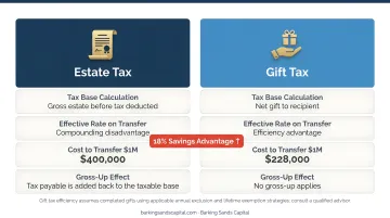 Estate tax versus gift tax efficiency comparison showing 18 percent savings advantage