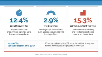 Self-employment tax rate breakdown showing Social Security Medicare and income tax percentages