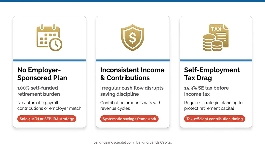Three key retirement planning challenges for self-employed individuals infographic