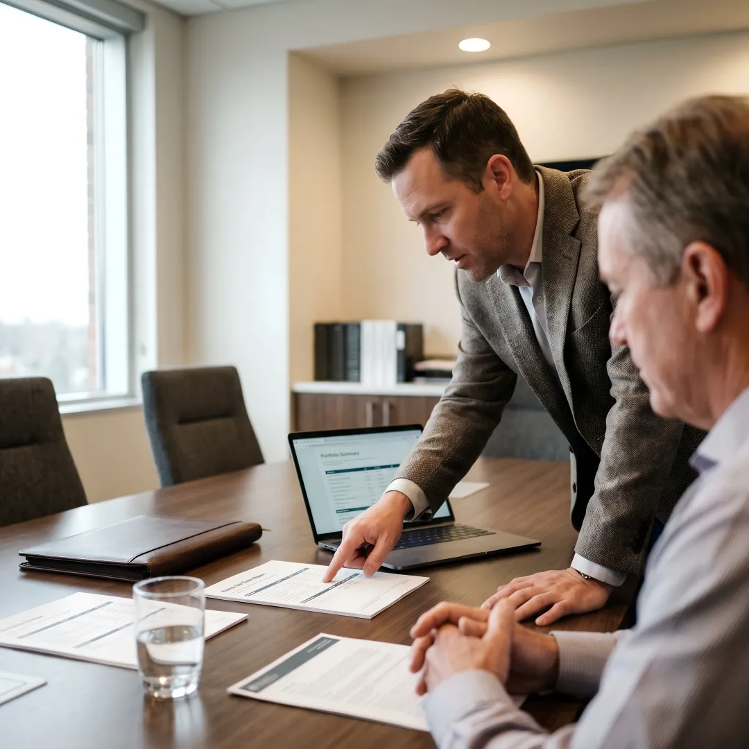 Advisor reviewing equity portfolio strategy with a client