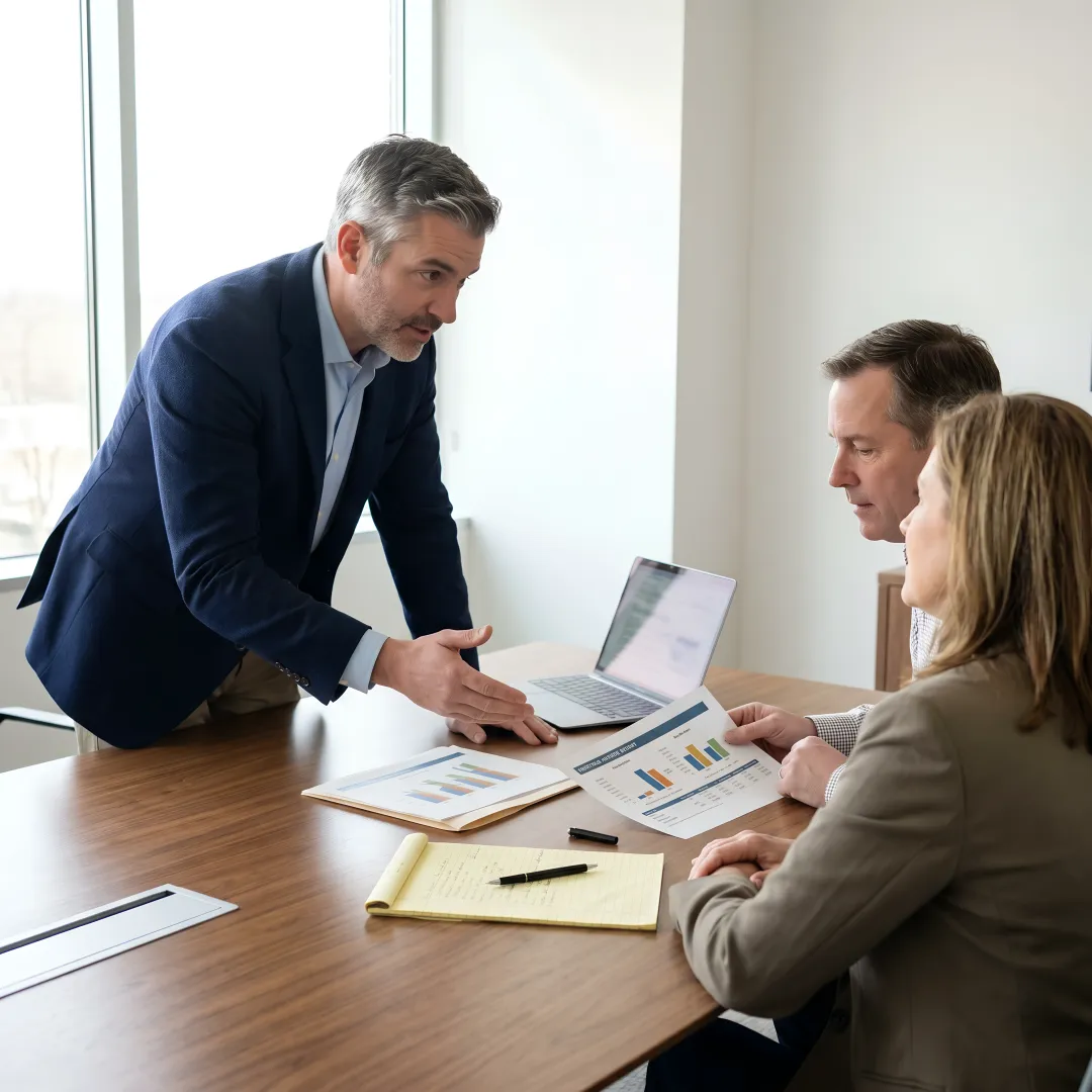 Advisor reviewing wealth planning documents with clients