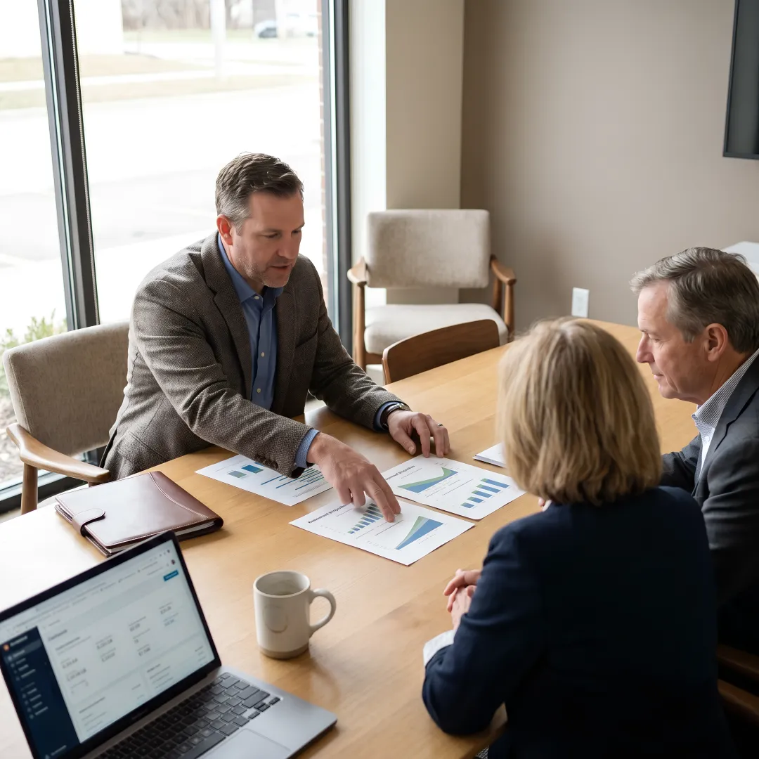 Wealth advisor reviewing financial plan with clients
