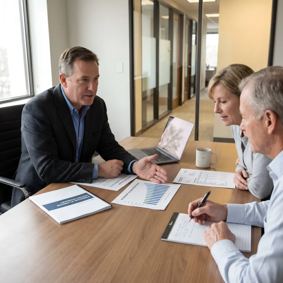Financial advisor reviewing retirement planning documents