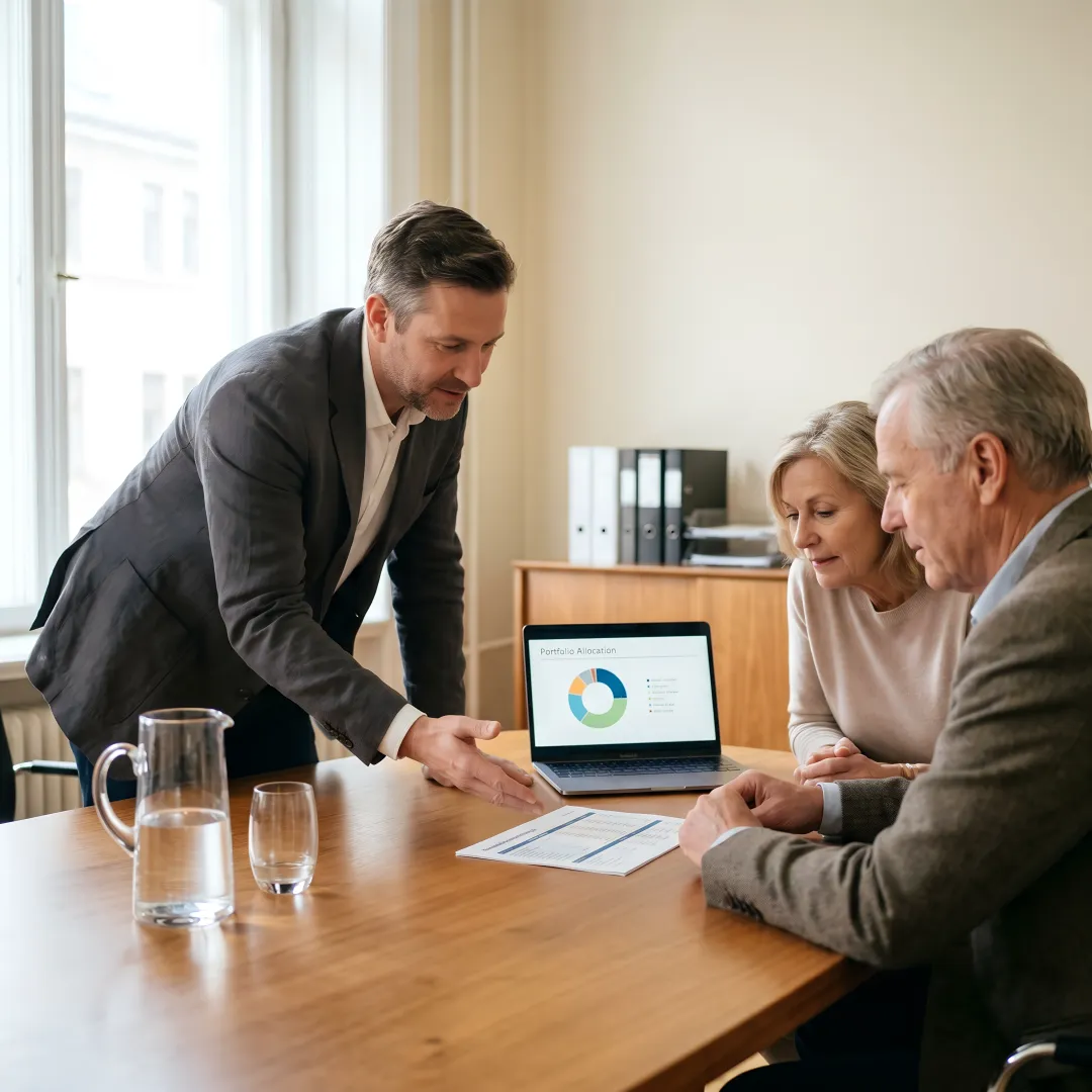 Financial advisor reviewing a wealth plan with clients