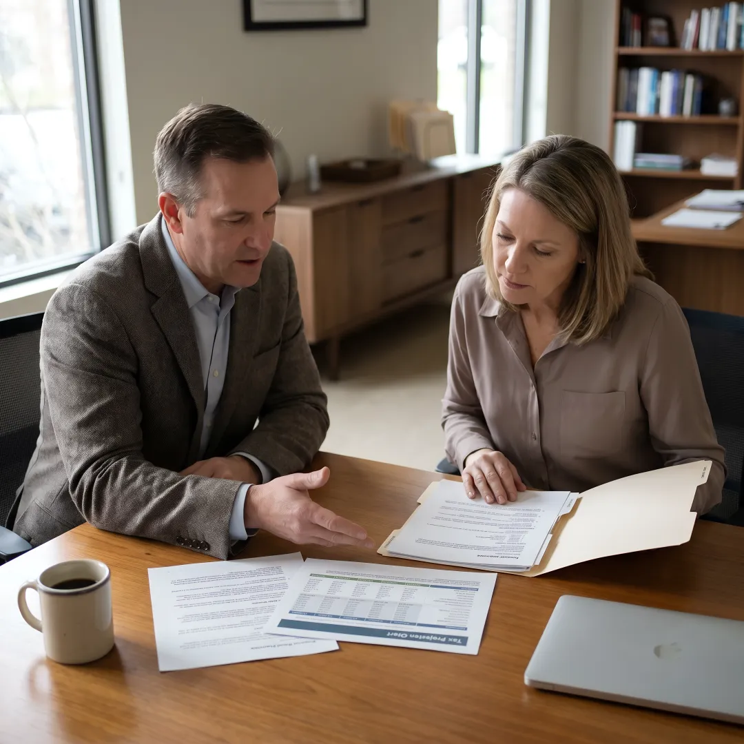 Advisor reviewing tax and business planning documents