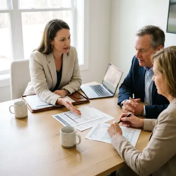 Advisor reviewing retirement planning documents with clients