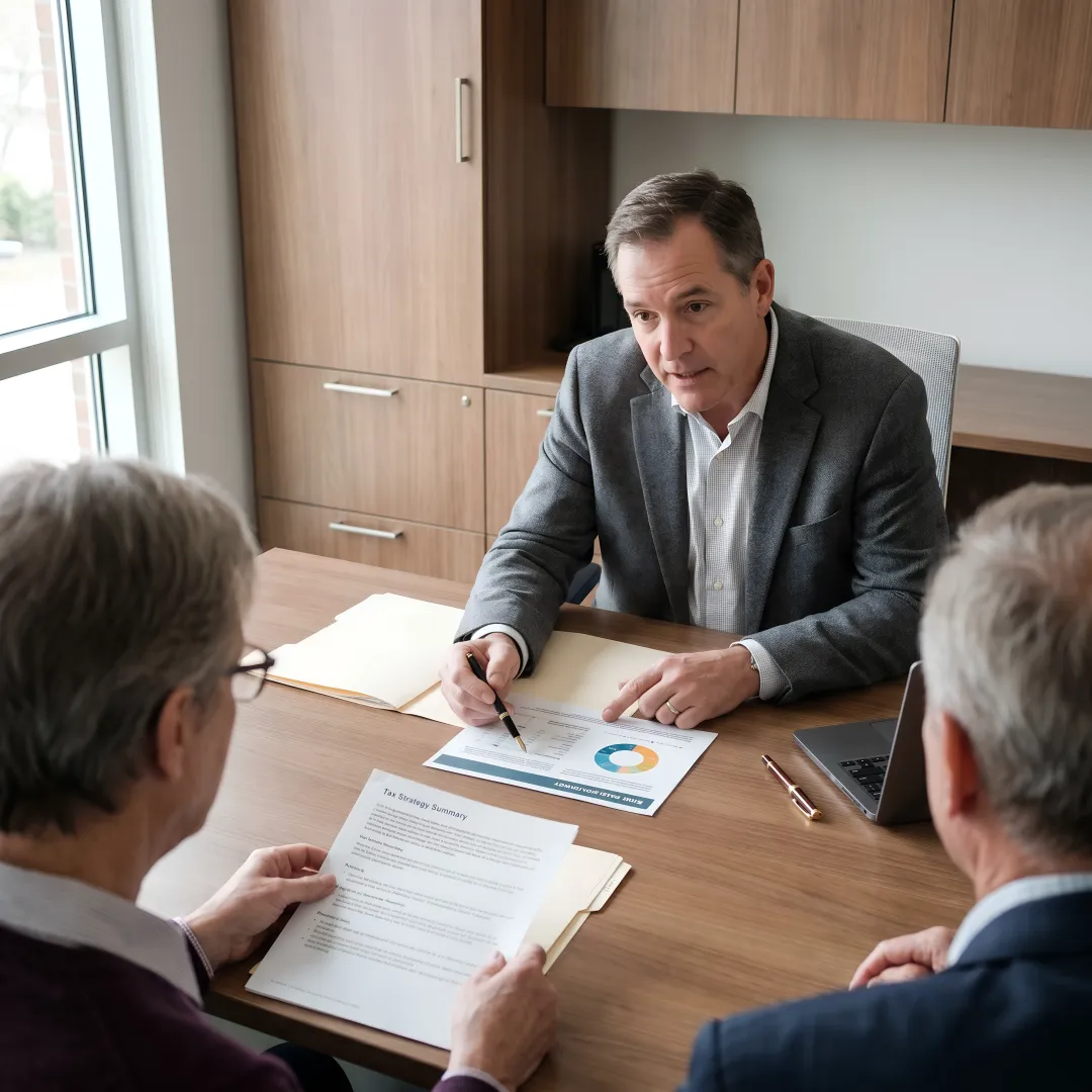 Financial advisor reviewing estate planning documents with clients